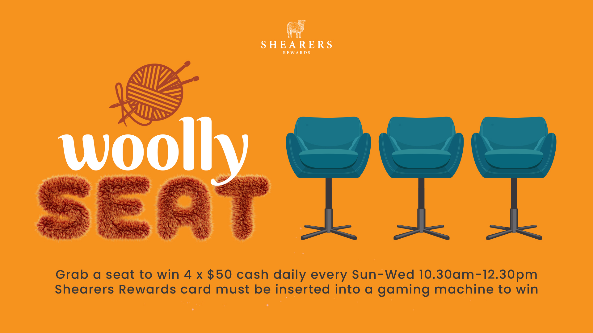 Woolly Seat Gaming Promotion Sun-Wed Shearers Arms Tavern